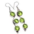 Handmade Modern Peridot Round Gemstones .925 Sterling Silver Earrings