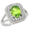 Stunning Natural Peridot, White Zirconia Gemstone Solid .925 Silver Ring Size US 7.5