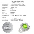 Stunning Natural Peridot, White Zirconia Gemstone Solid .925 Silver Ring Size US 7.5