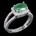 25.80ct Natural Colombian Emerald, Cubic Zirconia Solid .925 Silver White Gold sz 6.75
