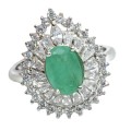 25.80 Cts Natural Zambian Emerald, Cubic Zirconia Solid .925 Silver Size 7 or O