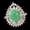 25.80 Cts Natural Zambian Emerald, Cubic Zirconia Solid .925 Silver Size 7 or O