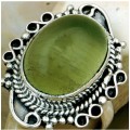 Natural Scottish Moss Prehnite Gemstone  Solid .925 Silver Ring Size US 8 or Q