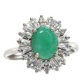 Breathtaking Natural Zambian Emerald, Cubic Zirconia Solid .925 Silver 14K White Gold Ring Size 7