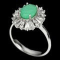 Breathtaking Natural Zambian Emerald, Cubic Zirconia Solid .925 Silver 14K White Gold Ring Size 7
