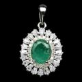 Breathtaking AAA Natural Zambian Emerald, White CZ Solid .925 Sterling Silver Pendant