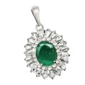 Breathtaking AAA Natural Zambian Emerald, White CZ Solid .925 Sterling Silver Pendant