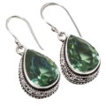 Antique Style Faceted Green Amethyst Pears Gemstone .925 Silver Earrings
