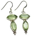 Natural Green Amethyst Marquise Gemstones set in Solid .925 Sterling Silver Earrings
