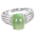 Soft Green Australian Moss Prehnite Cubic Zirconia Solid .925 Sterling Silver Ring Size 7 or O