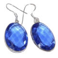 Faceted Blue Quartz Gemstone Ovals 925 Sterling Silver Earrings