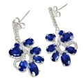 Dainty Blue Sapphire , White CZ in  Solid .925 Sterling Silver Stud Earrings