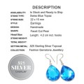Handmade Facet Cut Swiss Blue Topaz Pears .925 Silver Earrings