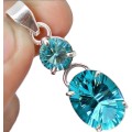Handmade Sky Blue Concave Cut Blue Topaz in Solid 925 Sterling Silver Pendant