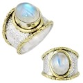 4.04 cts Natural Blue Schiller Rainbow Moonstone Solid .925 Sterling Silver Ring Size 7.5 or P