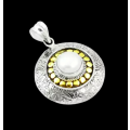 Two Tone Natural White Pearl Solid .925 Sterling Silver Pendant