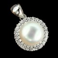 16 cts Deluxe Natural White Pearl Cz Solid .925 Sterling Silver Pendant & Free Chain