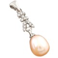Natural Creamy Pink Pearl and White Topaz set in Solid 925 Sterling Silver Pendant
