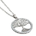 Deluxe White Cubic Zirconia Tree of Life set in Solid .925 Sterling Silver 14K White Gold Necklace