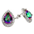 Fabulous Size 8.75 Cts Rainbow Mystic White Topaz Stud Earrings in Solid .925 Sterling Silver
