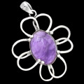 Whimsical Floral Purple Amethyst Cabochon Gemstone Solid .925 Sterling Silver Pendant