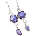 Rare Earth Mined Beauty Natural Unheated Tanzanite Gemstone Solid .925 Silver Earrings