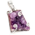 75.46 cts Natural Purple Amethyst Druzy Cluster Gemstone in Solid 925 Sterling Silver Pendant