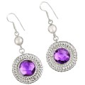 9.35 Cts Natural Purple Amethyst and Pearl In Solid .925 Sterling Silver - February Birthstone