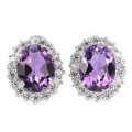 Natural Unheated Brazilian Purple Amethyst and White Cubic Zirconia Solid  .925 Sterling Silver