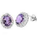 Natural Unheated Brazilian Purple Amethyst and White Cubic Zirconia Solid  .925 Sterling Silver