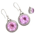 Pretty Faceted Pink Topaz Round Gemstone Solid .925 Sterling Silver Earrings