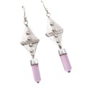 Natural  Pink Aura Quartz Point  Gemstone Set in Solid .925 Sterling Silver Earrings