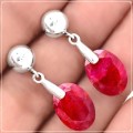 Dainty Natural Indian Ruby Oval Gemstone in Solid .925 Sterling Silver Earrings