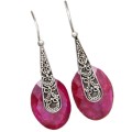 Natural Indian Ruby Oval Gemstone Solid .925 Sterling Silver Earrings