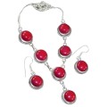 Vibrant Natural Red Coral Gemstone Necklace and Earrings