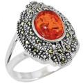 2.22 cts Baltic Amber Gemstone with Marcasite Detail in Solid .925 Sterling Silver Ring Size 7