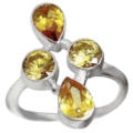 Natural Citrine Pear and Round Gemstones Solid .925 Silver Ring Size 8 OR Q