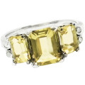 Natural Unheated Sunny Citrine, White Topaz Solid .925 Silver Ring Size US 7 or O