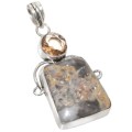 Natural Crazy Lace Agate, Morganite Gemstone .925 Sterling Silver Pendant