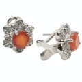 Natural Orange Fire Opal  and AAA White Cubic Zirconia Gemstone Solid .925 Sterling Silver Earrings