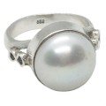 Natural White Pearl , Solid .925 Sterling Silver Ring Size US 7.25 / P