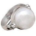 Natural White Pearl , Solid .925 Sterling Silver Ring Size US 7.25 / P