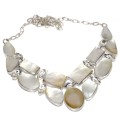 Natural Mother of Pearl and White Topaz Gemstone . 925 Sterling Silver