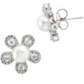 7.54 cts Natural White Pearl, White Topaz  Solid .925 Sterling Silver Earrings