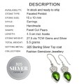 Handmade Peridot Pear Gemstone with Floral Accent .925 Sterling Silver Earrings