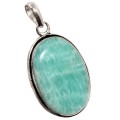 Natural Peruvian Amazonite Oval Gemstone .925 Sterling Silver Ring Size US 6.75  - 7