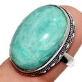 Natural Peruvian Amazonite Oval Gemstone .925 Sterling Silver Ring Size US 6.75  - 7
