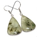 Natural Scottish Moss Prehnite Triangle Gemstone .925 Sterling Silver Earrings
