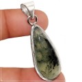 Natural Scottish Moss Prehnite Pear Shape Gemstone .925 Sterling Silver Pendant
