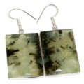 Natural Scottish Moss Prehnite Rectangle Gemstone .925 Sterling Silver Earrings